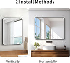 BONEWEI 30x40 inch Bathroom Mirror,Black Rectangle Mirror,Wall Mounted Bathroom Frame Vanity Mirror with Round Corner for Bedroom Living Room, Entryway Hangs Horizontal or Vertical