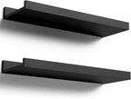 Boswillon Floating Shelves Wall Mounted Set of 2, Modern Black Wall Shelves for Storage with Lip, Display Picture Ledge Shelf for Wall Decor Bedroom Living Room Bathroom Kitchen