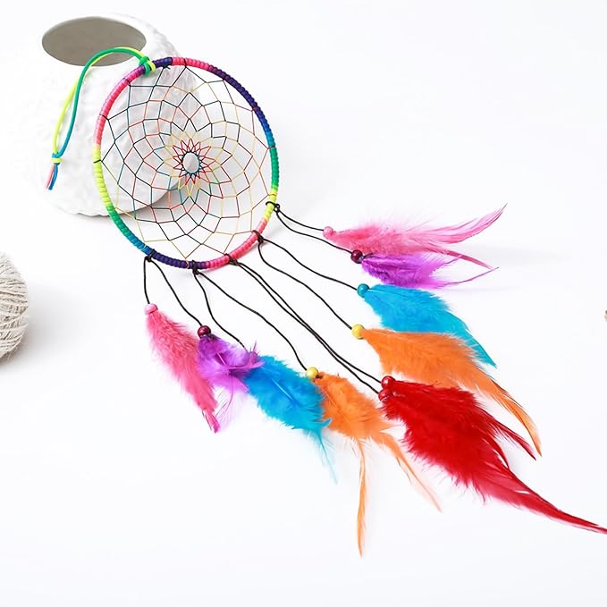 Handmade Dream Catchers Wall Decor,Boho Feather Dreamcatcher with Natural Elements,Unique Home Decor Gift for Bedroom, Living Room (Multicolor 21.7in)