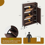 GarveeHome Shoe Cabinet Rattan with 3 Flip Drawers and 4-Tier Shoe Storage Cabinet, Freestanding Shoe Organizer with Adjustable Shelves for Entryway, Closet, Hallway