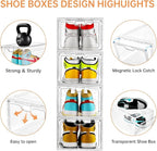 6 Pack Large Shoe Storage Box, Clear Shoe Storage Organizer with Magnetic Door, Stackable,Shoe Containers For Display Sneakers, Easy Assembly, Fit up to US Size 12, Clear