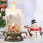 Eldnacele Christmas Music Snow Globe Lantern with 6H Timer, Battery Operated & USB Powered Lighted Santa Claus Reindeer Singing Snow Globe Candle Lamp Spinning Water Glitters Holiday Decor