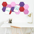 Mindsoft 16 Pcs Hexagon Cork Board for Walls with 50 Wooden Push Pins 6.7 x 5.9 in Felt DIY Tiles Notice with Nano Tape Hanging Bulletin Board for Home Photo Office Memo Note (Gradual Purple)