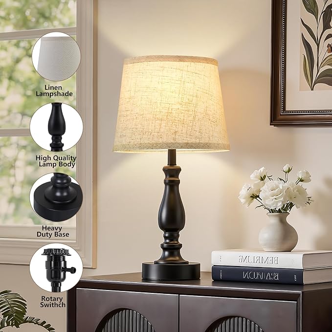 EJIAXIN Table Lamp Set of 2-19" Small Bedside Lamps Modern Lamp for Bedroom Living Room Lamps for Night Stands - Desk Lamps for Home Office End Tables Nightstand Lamps with Beige Linen Shades