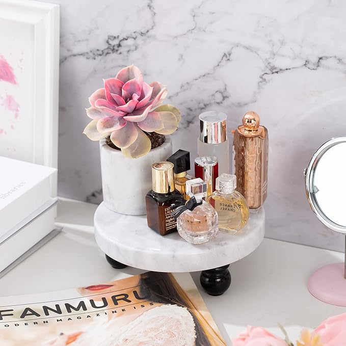 Decorative Marble Riser for Display - Cute Home, Bathroom, Kitchen Decor - Beautiful Pedestal Stand Uniquely Displays Your Decorations - Perfect Tray to Add Beauty