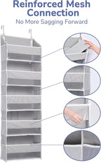 ULG 1 Pack Over Door Organizer with 5 Large Pockets 10 Mesh Side Pockets, 44 lbs Weight Capacity Hanging Storage Organizer with Clear Window for Kids Toys, Shoes, Diapers, Grey, 5 Layer