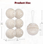 Briful 3.94'' Christmas Balls Ornament Set, 6PCS Large White and Tan Rope Decorative Yarn Balls Xmas Tree Hanging Ornaments with Strings for Xmas Home Decor