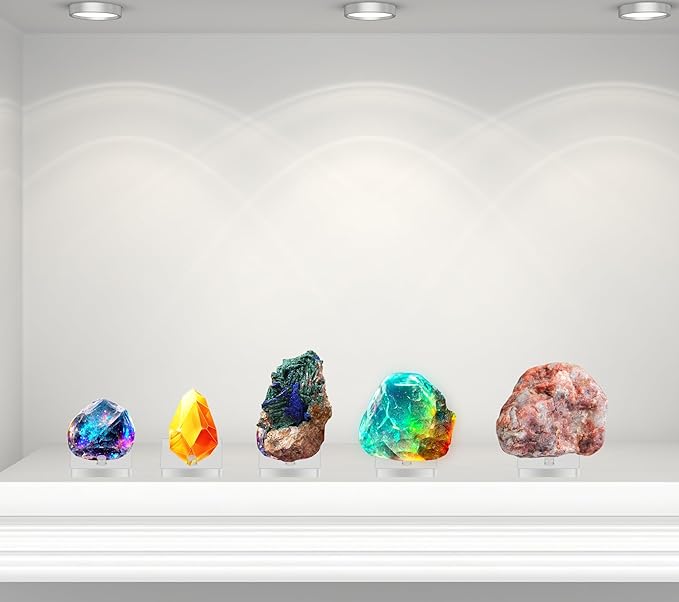 Jusalpha 4 PC Clear Acrylic Rock Display Stand - Three-Peg Display Easel Stands for Fossil Coral Geodes Rock Mineral Agate, Crystal Display Stand with Square Base (Small)