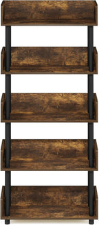 Furinno TURN-N-TUBE 5-Tier Display Shelf, Storage Shelves, Book Shelf, Open Shelves with Rounded Corner Top Edges, for Organization and Storage, Living Room, Home Office, Amber Pine
