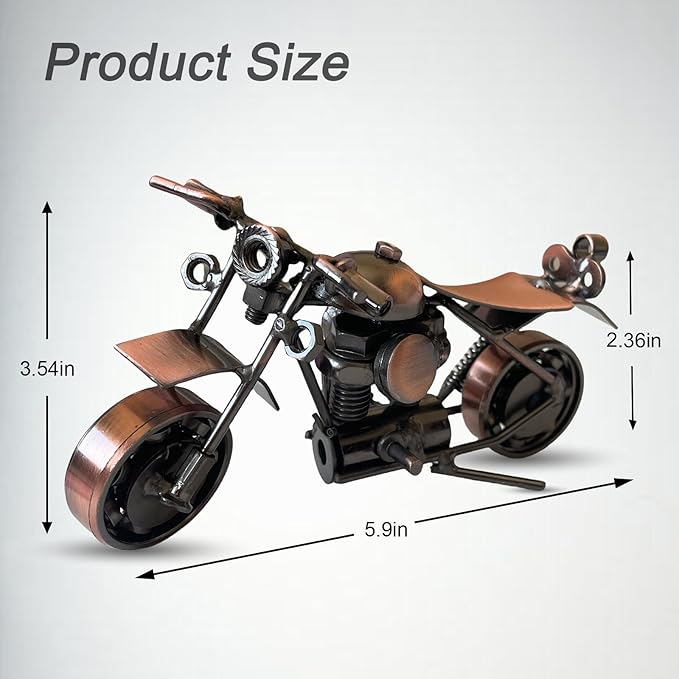 Metal Motorcycle Decor, Copper Cruiser Motorcycle Figurine,5.9”x3.5”Unique Iron Motorcycle Sculpture,Cool Home Office Desk Decor,Art Gift Vintage,Birthday Gift for Men Boyfriend Husband