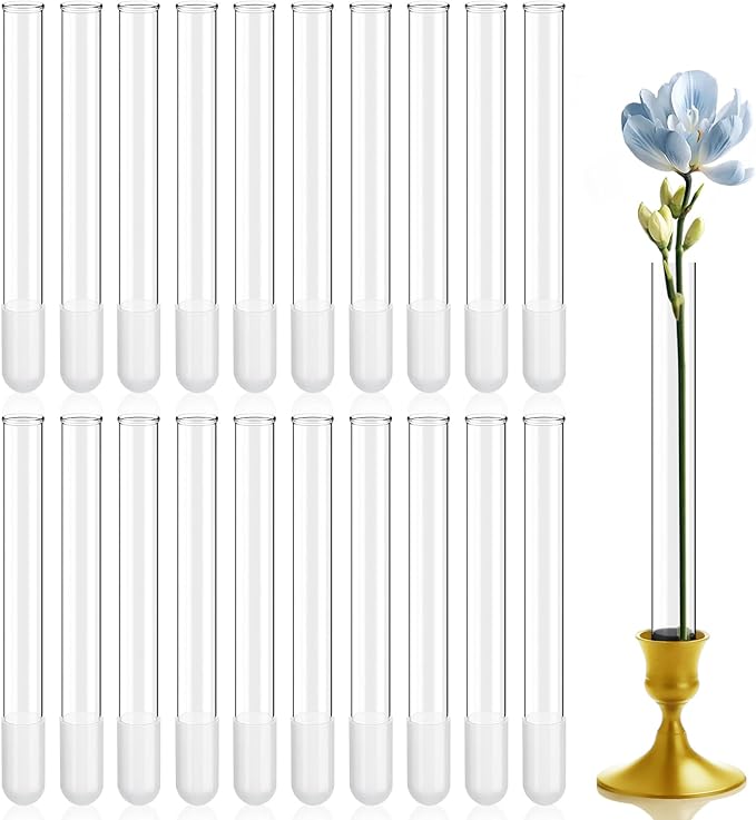 20 Pack 7.9" Glass Cylinder Bud Vase Fit from 22mm to 27mm Desighed Specially Adjustable Designed for Taper Candle Holder for Tablescapes, Wedding Decor