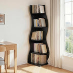 VECELO 2 Pcs Wavy Corner Shelf, Decorative 6-Tier Corner Display Bookshelf, Tall Storage Organizer for Small Spaces, Living Room or Bedroom, Black
