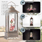 12" Christmas Snow Globe Lantern with Santa Claus - Water Glittering LED Light Lantern with Music - Vintage Xmas Angle Gift - USB Plug or Battery Operated Home Decor