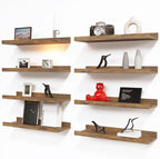 RICHER HOUSE 8 Set Floating Wall Mounted Shelves, Nursery Hanging Book Shelves with Lip for Storage, Display Picture Ledge Shelf for Bedroom Bathroom Kitchen Living Room Wall Decor, Rustic Brown