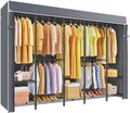 H50C Extra Large Clothes Rack with Cover, Freestanding Portable Closet, Covered Clothing Racks for Hanging Clothes, Heavy Duty Garment Rack, Wardrobe Closet with Gray Cover Max Load 1350 Lbs