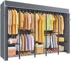 H50C Extra Large Clothes Rack with Cover, Freestanding Portable Closet, Covered Clothing Racks for Hanging Clothes, Heavy Duty Garment Rack, Wardrobe Closet with Gray Cover Max Load 1350 Lbs