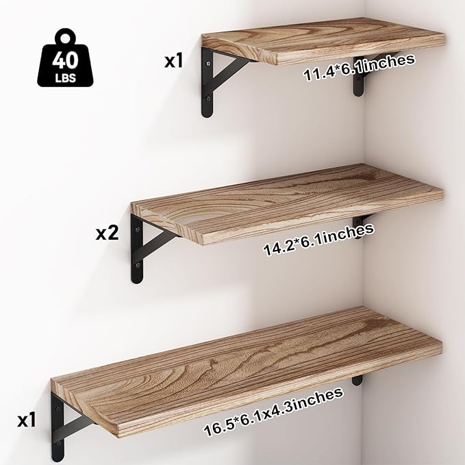 YGEOMER Floating Shelves for Wall Mounted Wall Shelves for Bedroom, Bathroom Storage, Living Room and Kitchen Farmhouse Decor(4 Different Sizes)