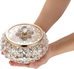 Hipiwe Crystal Jewelry Trinket Box with Glass Lid Large Gold Mirrored Treasure Box Decorative Jewelry Box Ring Earrings Necklace Storage Keepsake Box Gift for Women