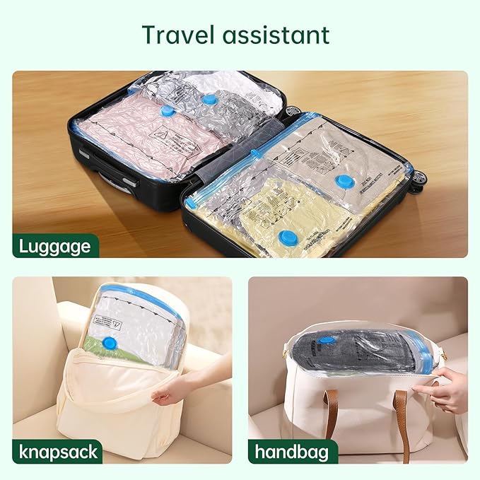 BRODI Travel Vacuum Bags With Pump - Compression Storage Bags for Space Saving & Luggage Essentials (10 Combo Pack)