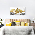 Large Golden Mountain Wall Art Abstract Black and Gold Mountain Wall Decor Nature Snowy Mountains Hill Landscape Canvas Paintings Pictures Modern Artwork Prints Living Room Office Decorations 24x48”