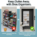 Over the Door Shoe Organizer with 30 Breathable Mesh Pockets - Large Capacity Closet Storage for Men & Women, Hanging Shoe Rack Organizer (White)