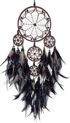 Large Dream Catcher Wall Decor Black Dream Catchers with Wooden Bead Handmade Feather Dreamcatcher Wall Hanging Ornament for Bedroom Living Room Home Decor