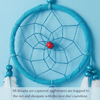 Pretty Jolly Indian Small Blue Dream Catchers Wall Decor Handmade Feathers Native Mini Dreamcatchers Home Decoration Ornament for Bedroom Birthday Party-2 Rings