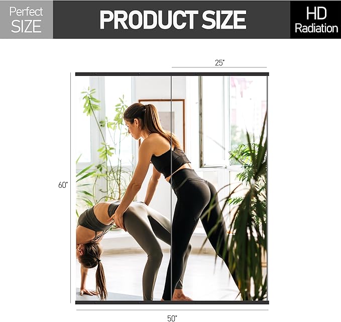 TRAHOME Home Gym Mirror for Wall,60x25x2PCS Full Length,Glass Frameless Body Large Mirror for Home Gym,Workout,Bedroom,Garage(Black)