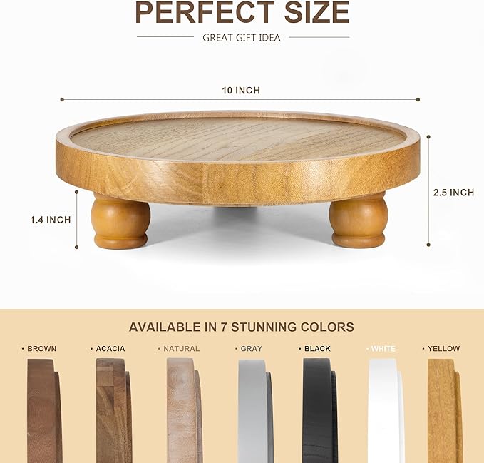 EOSAHR Farmhouse Round Wood Riser – Wooden Tray Pedestal Stand for Bathroom Decor & Kitchen Sink – Decorative Riser Display Stand for Cupcake and Sponge (Light Brown)