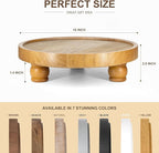 EOSAHR Farmhouse Round Wood Riser – Wooden Tray Pedestal Stand for Bathroom Decor & Kitchen Sink – Decorative Riser Display Stand for Cupcake and Sponge (Light Brown)