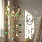 Crystal Moon Dream Catcher, Boho Green Dreamcatchers for Adults Girls, Handmade Agate Sun Catcher Wall Hanging for Bedroom Living Room Window Garden Décor