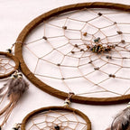 OMA Dream Catcher Wall Hanging with Tiger Eye Stones and Feathers, Brown Suede Traditional Dream Catcher Boho Home Decor Bedroom Decoration Gift Large Size - 28" Long x 9" Diameter