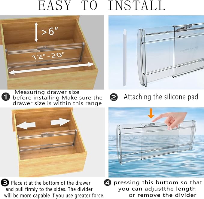 5 Pack 6" High Adjustable Drawer Dividers for Clothes,Expandable From 12-20" Clear Drawer Organizers, PC Plastic Separators for Dresser/Bedroom/Bathroom/Kitchen/Office Storage