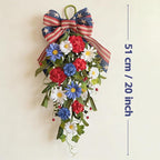 belot Patriotic Red White Blue Swag for Front Door, 20 Inch Patriotic American Memorial Day Floral Teardrop Swags, 4th of July Swag for Indoor Outdoor Farmhouse Decor