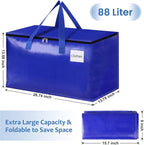 Moving Bags, Storage Bags with Sturdy Handles and Heavy Duty Zippers, Storage Totes for Space Saving, Moving & Storage, Collapsible Moving Supplies(88L, 8-Pack, Blue)