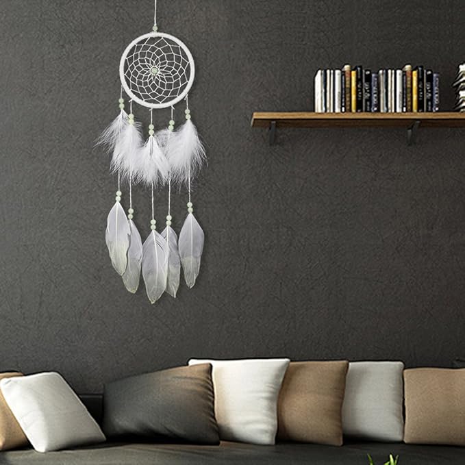 Luminous Dream Catcher,Manual Feather Hanging Decor Dream Catcher for Car Kids Bed Room Wall Hanging Decoration Decor Ornament Craft,Dia 4.3inch/11cm (Type 2)