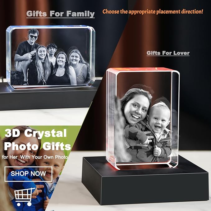 3D Crystal Photo, Personalized Customized Gifts for Mom,Couple,Wife,Women,Men,Baby Great with Your Own Photo,Customized Crystal Photo Frame
