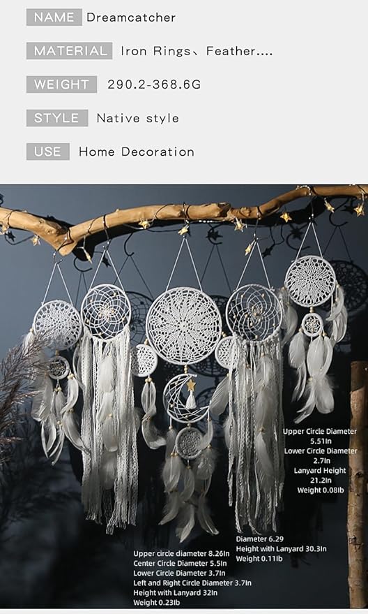 Set of 5 Large Boho Dream Catcher Wall Hanging, Native American Indian Decor, Witchy Macrame Dreamcatcher, DIY Kit for Adults and Kids, Vintage Wall Decor for Bedroom and Wedding