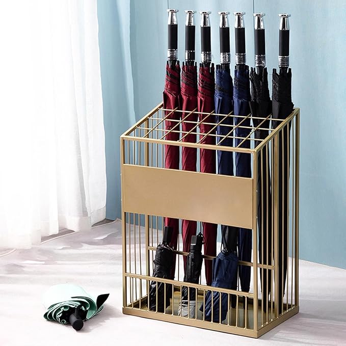 Umbrella Stand Hallway Entryway Storage Rack Umbrella Holder Large Capacity Metal Umbrella Holder Stand, Freestanding Umbrella Storage Stand with Four Non-Slip Feet, Canes Walking Sticks Swords(Gold,L