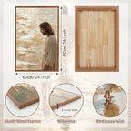 KAlRNE Jesus Walking On Water Wall Art Set of 3(24”X36”),Christian Bible Wall Decor,Neutral Spiritual Framed Canvas Paintings,Lost Sheep Art Prints For Living Room Bedroom Church Office