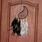 Yahpetes Dream Catcher 19.7" Feather Chandelier Ornaments Handmade Indian Wall Decoration Interior Rearview Pendant Charm Car Hanging with Feathers Beads (Black and White)
