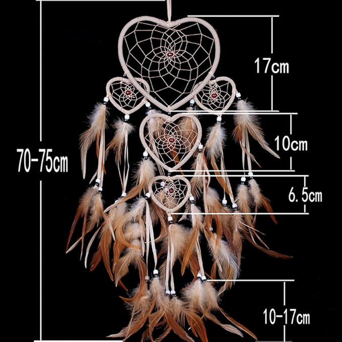 WESTONETEK Large Handmade Dream Catcher Traditional Dreamcatcher Feather Wall Hanging Decoration Ornaments Five Hearts Beige