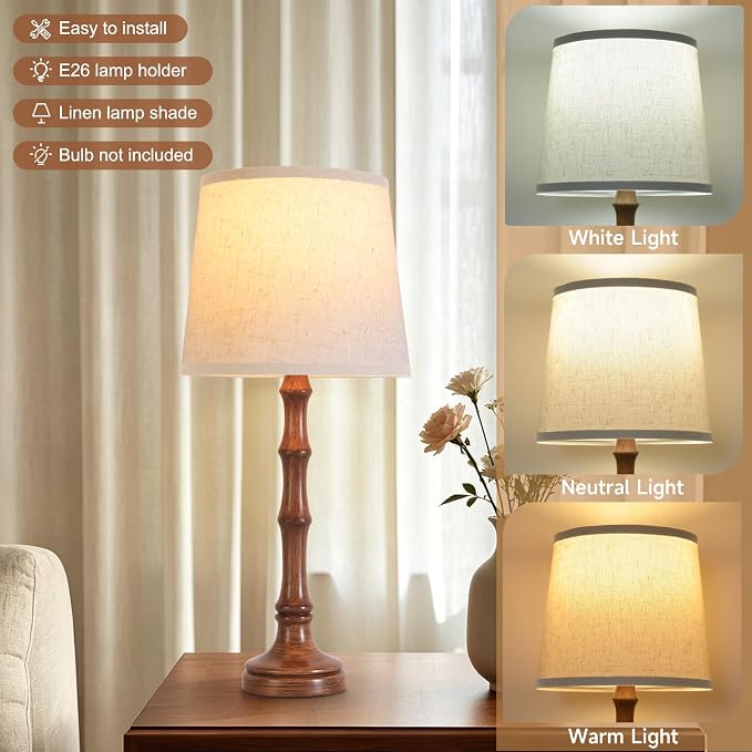 Lamps Set of 2 Modern Farmhouse Table Lamp Bedside Reading Lamps Living Room End Tables Set Lamps for Night Stands Bedroom Night Lamp,High 27 Inch,Brown,With Fabric Lamp Shade,Bulb Not Included