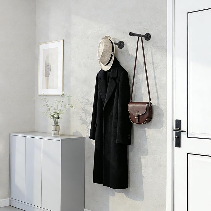 2 Pcs 8 Inch Industrial Pipe Clothes Rack DIY Wall Mounted, Heavy Duty Rustic Vintage Clothing Rod, Metal Garment Bar Multi-Purpose Hanging for Bedroom, Bathroom, Cabinet and Laundry Room