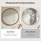 WallBeyond 24 Inch Natural Round Wood Mirror, Circle Wooden Frame Wall Mirror for Bathroom, Living Room, Bedroom, Entryway