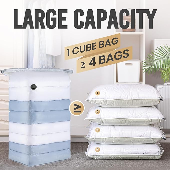 10 Pack Vacuum Seal Bags for Clothing - 2 Large, 4 Medium, 4 Small Vacuum Storage Bags with Hand Pump, Travel Essentials for Home Organization and Space Saving Storage
