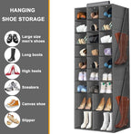 Hanging Shoe Organizer for Closet, Closet Hanging Shoe Storage Rack Holder Shelves,Collapsible Shoe Closet Organizers and Storage with 4 Large Side Pockets,25 Sections for Shoes,Hats,Clothes(Gray)