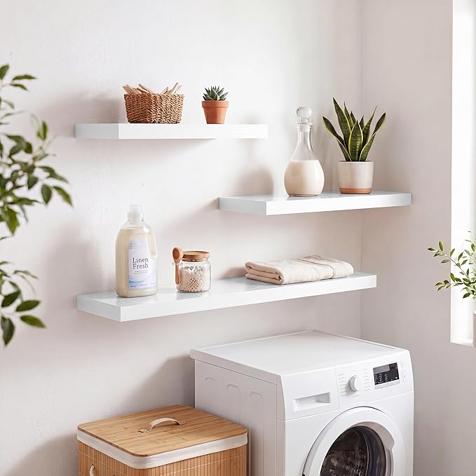 RICHFOCUS 40Inch Floating Shelves for Wall 1 Pack Shelves for Bedroom|Kitchen|Bathroom|Laundry Room Rustic Wood Wall Mounted Shelf with Invisible Brackets for Books|Storage|Decor, White