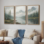 SIGNINART Large Green Forest Framed Canvas Wall Art Set, Misty Mountain Lake Wall Decor, Modern Foggy Wood Landscape Artwork, Nature Oil Painting Art Print for Living Room, Bedroom, Office 16"x24"x3