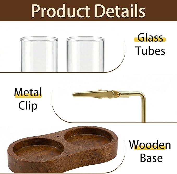 Incense Holder,Wooden Incense Holder for Sticks with 20 Incense Sticks, Anti-ash Incense Burner with Glass Ash Catcher, Wood Incense Holder 20 Stick (2 Glass Ellipse Base)